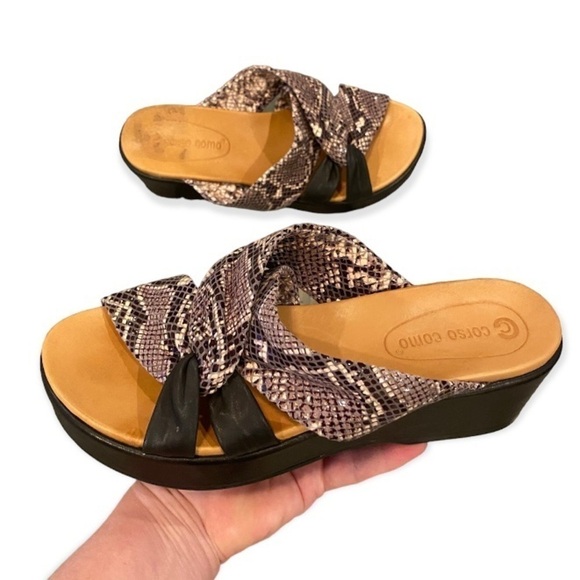 Corso Como 6.5 Wynnter Platform Slide Sandal Snakeskin Print Leather Wedge Shoes - Picture 1 of 15